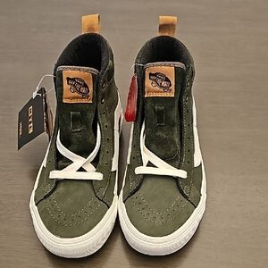 Vans Green and White High-Top Sneakers with Suede Upper